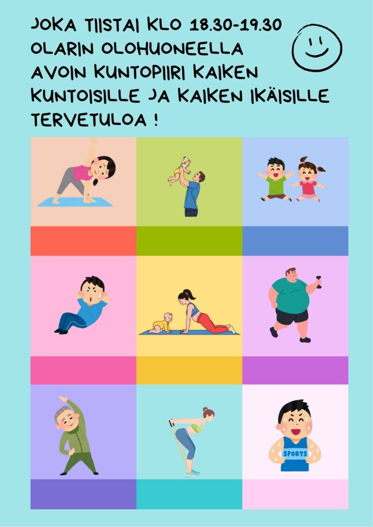 Avoin kuntopiiri kaiken kuntoisille ja kaiken ikäisille (lapsetkin voi ottaa mukaan).
